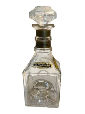 Vintage I.W. Harper Clear Glass Decanter with Gold Accent Label